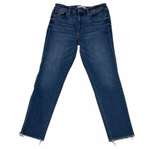 KANCAN WOMENS MID RISE DENIM BLUE JEANS RAW HEM SIZE 29 OLI-